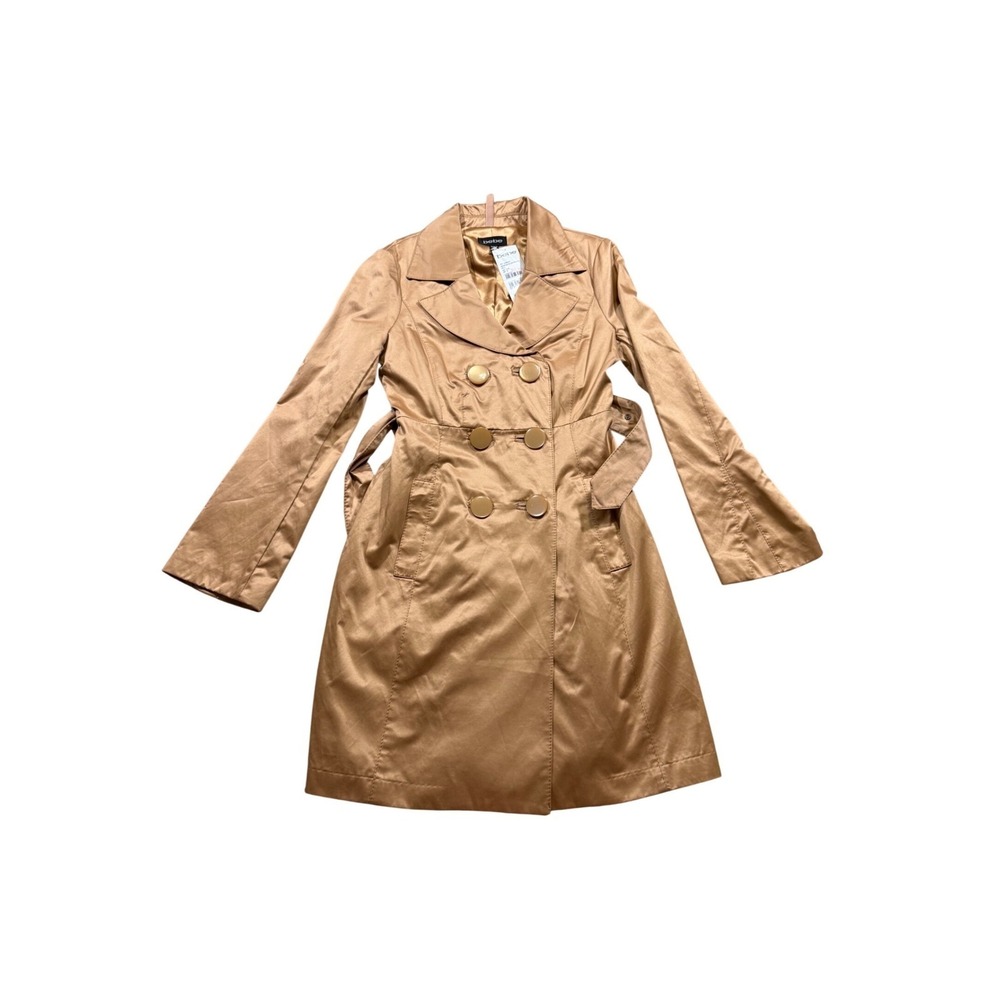 Vintage‎ Bebe Caramel Beige Trench Coat Academia Quiet Luxury Satin S NWT